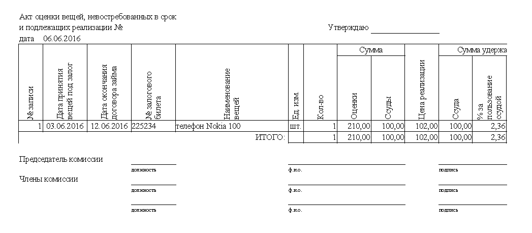 Программа для ломбарда - Формирование отчета