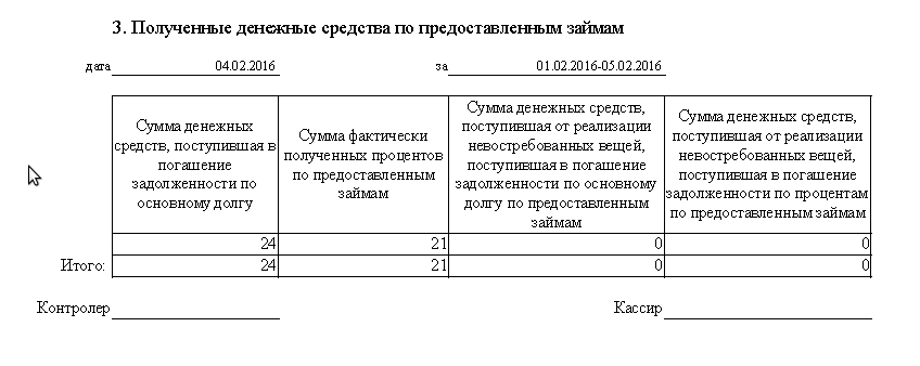 Программа для ломбарда - Формирование отчета