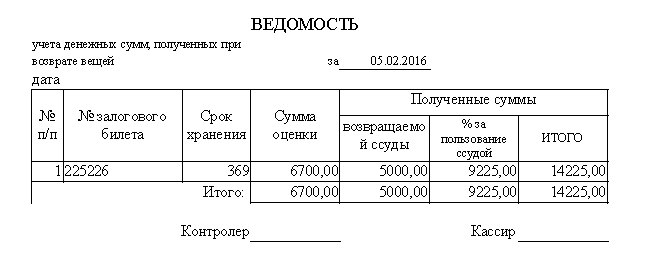 Программа для ломбарда - Формирование отчета