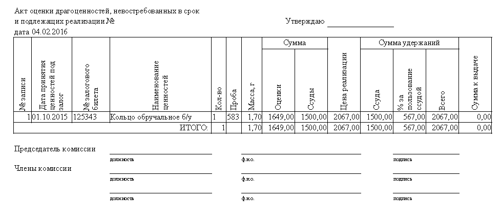 Программа для ломбарда - Формирование отчета