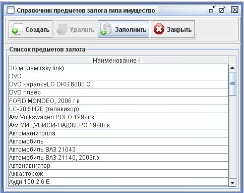 Программа для ломбарда - Справочник вещей